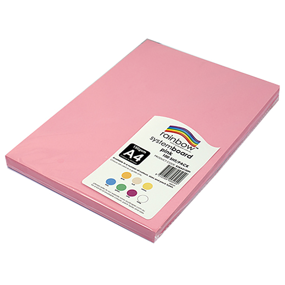 Image for RAINBOW SYSTEM BOARD 150GSM A4 PINK PACK 100 from That Office Place PICTON