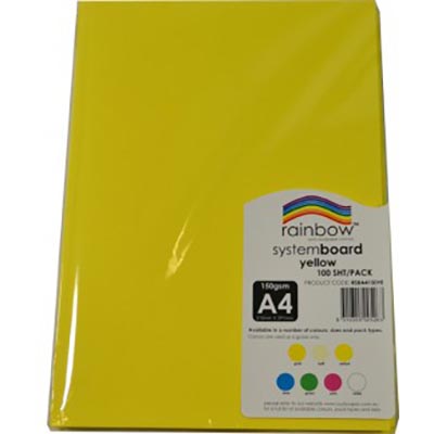 Image for RAINBOW SYSTEM BOARD 150GSM A4 YELLOW PACK 100 from Office Heaven