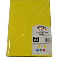 rainbow system board 150gsm a4 yellow pack 100