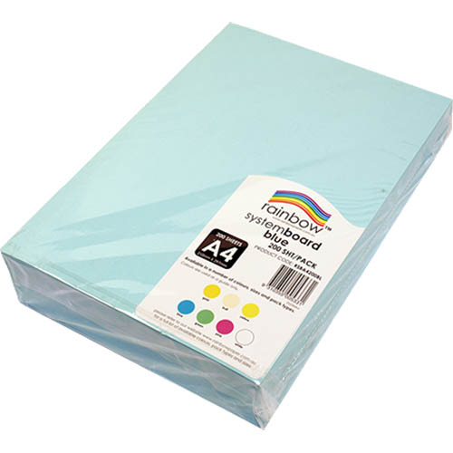Image for RAINBOW SYSTEM BOARD 200GSM A4 BLUE PACK 200 from That Office Place PICTON