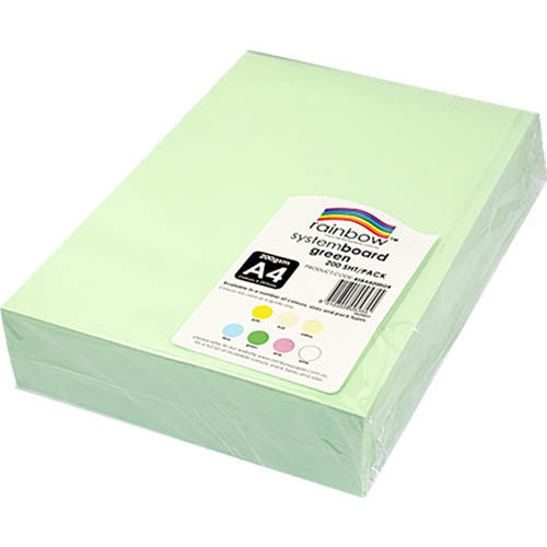 Image for RAINBOW SYSTEM BOARD 200GSM A4 GREEN PACK 200 from Office Express