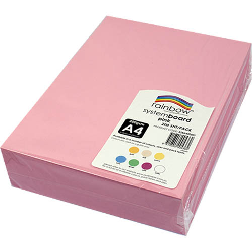 Image for RAINBOW SYSTEM BOARD 200GSM A4 PINK PACK 200 from York Stationers