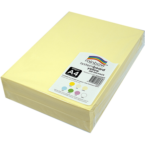 Image for RAINBOW SYSTEM BOARD 200GSM A4 YELLOW PACK 200 from Clipboard Stationers & Art Supplies