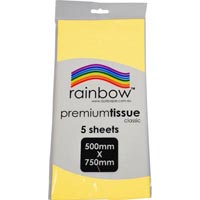 rainbow premium tissue paper 17gsm 500 x 750mm yellow pack 5