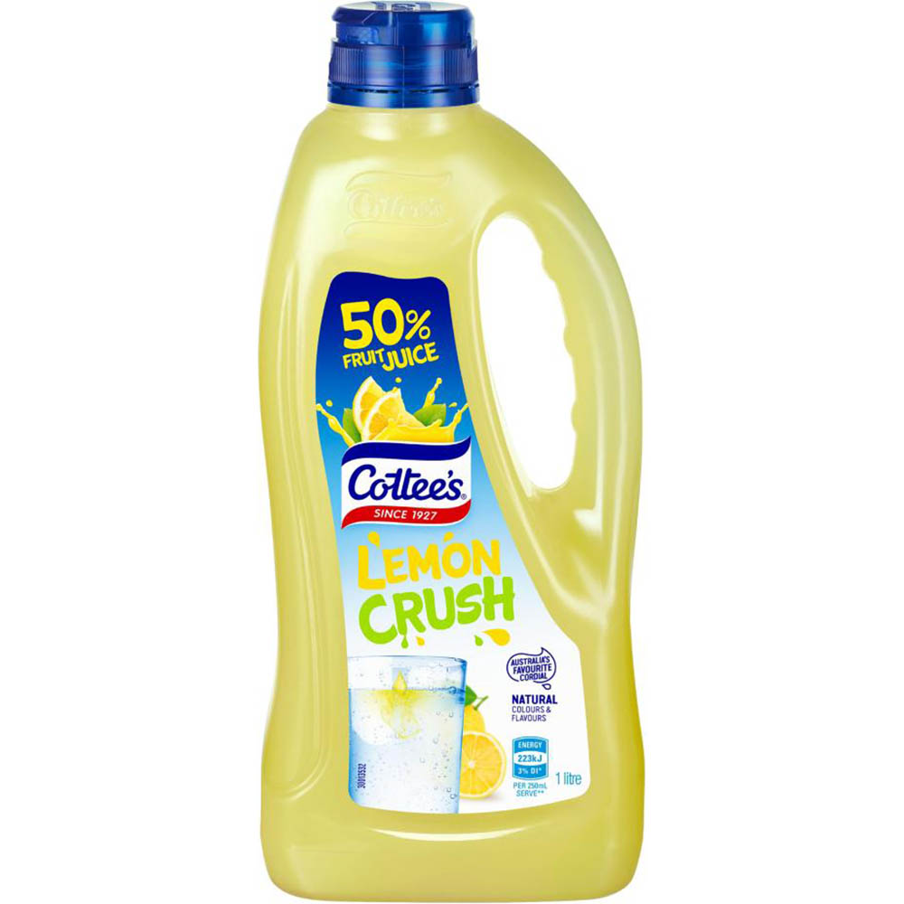 Image for COTTEES CORDIAL LEMON CRUSH PET 1 LITRE CARTON 9 from Memo Office and Art
