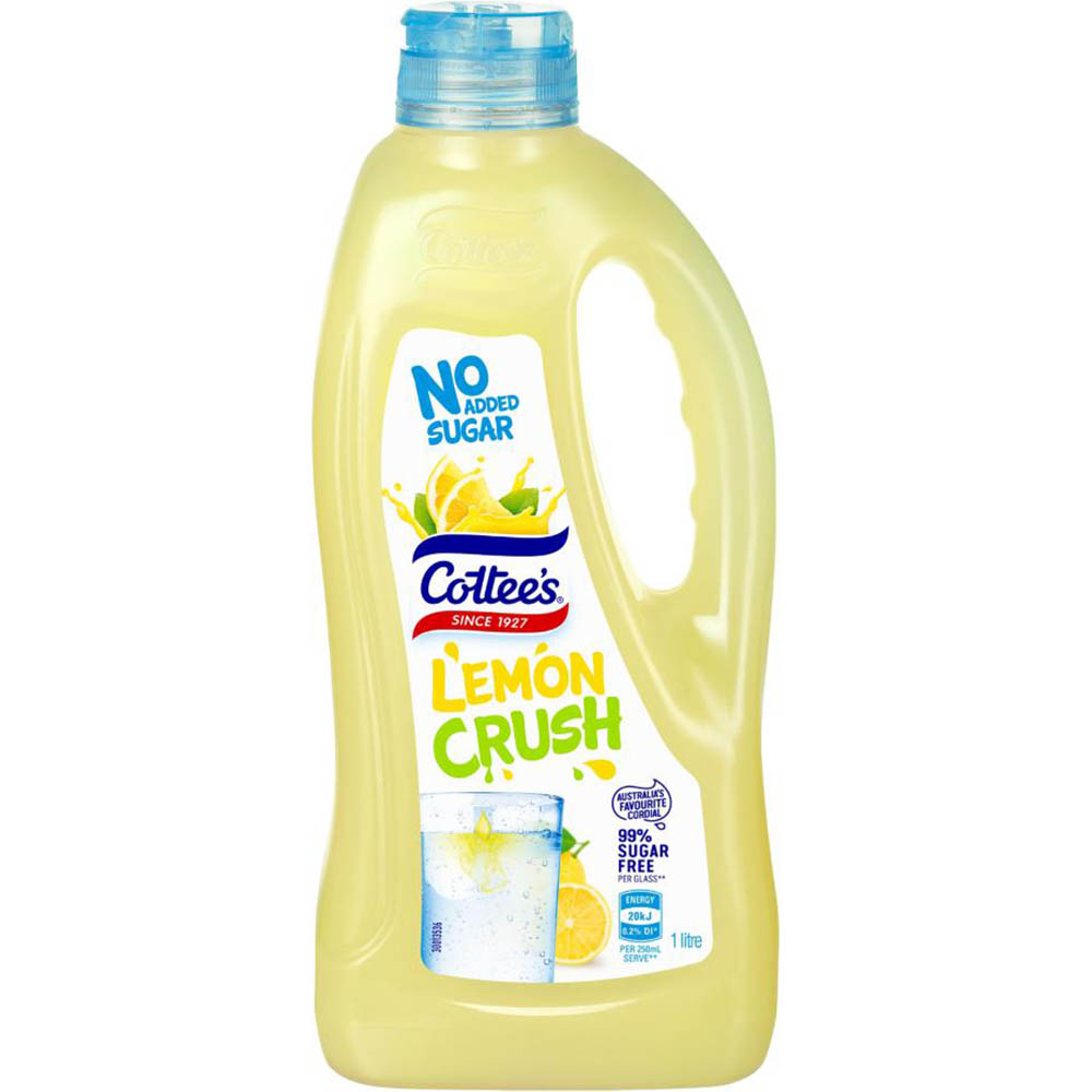 Image for COTTEES CORDIAL NO SUGAR LEMON CRUSH PET 1 LITRE CARTON 9 from Memo Office and Art