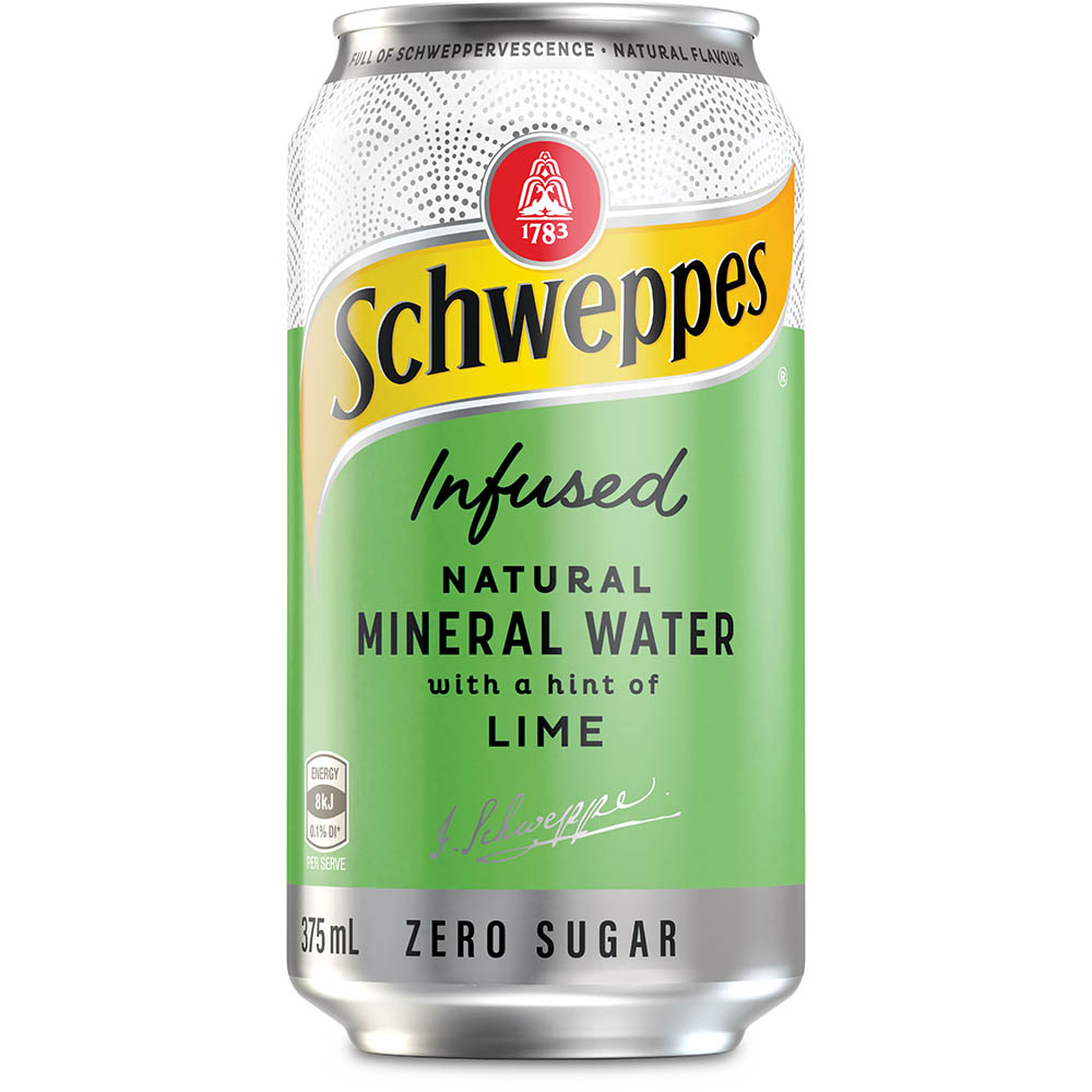 Image for SCHWEPPES INFUSED NATURAL MINERAL WATER CAN 375ML LIME PACK 10 from BusinessWorld Computer & Stationery Warehouse