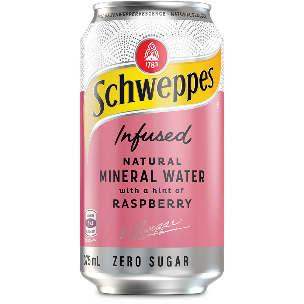 Image for SCHWEPPES INFUSED NATURAL MINERAL WATER CAN 375ML RASPBERRY PACK 10 from That Office Place PICTON