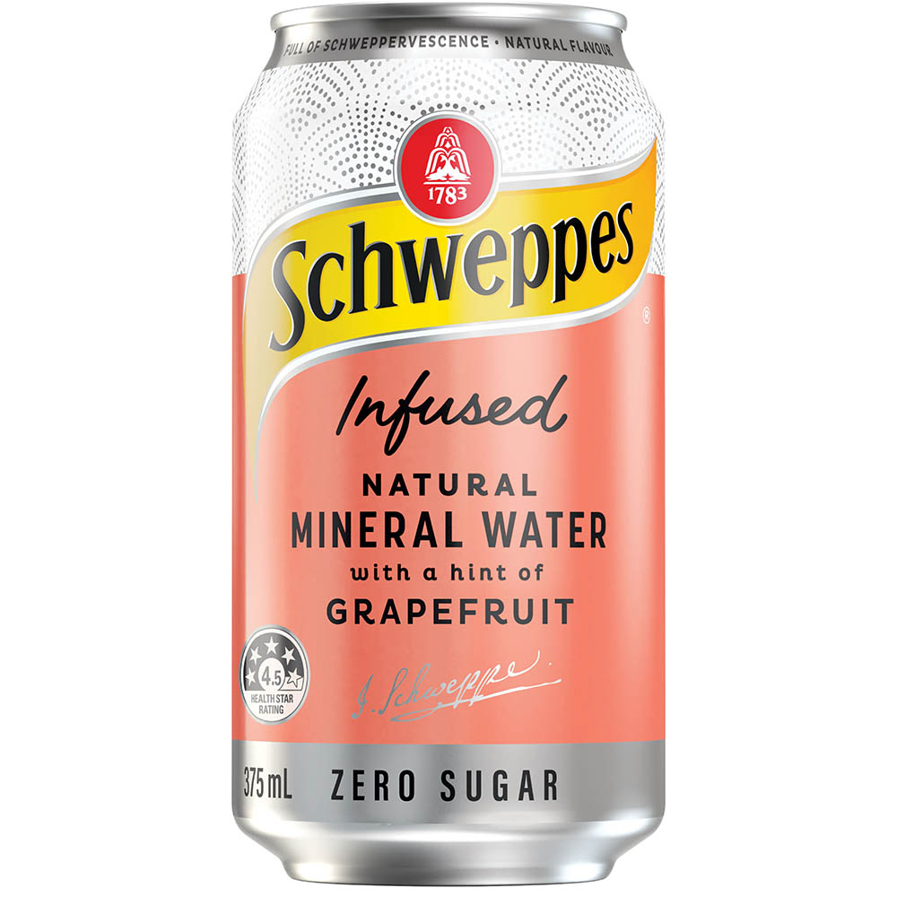 Image for SCHWEPPES INFUSED NATURAL MINERAL WATER CAN 375ML GRAPEFRUIT PACK 10 from BusinessWorld Computer & Stationery Warehouse