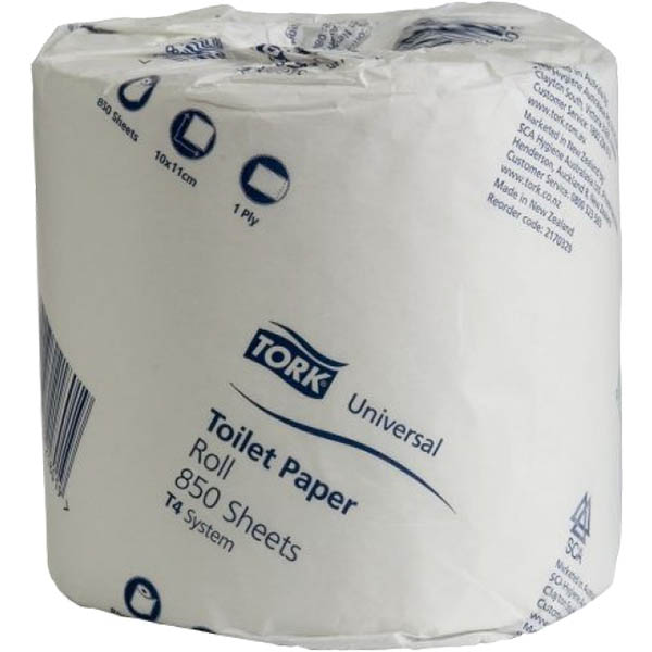 Image for TORK 2170329 T4 UNIVERSAL TOILET ROLL WRAPPED 1-PLY 850 SHEET WHITE from Clipboard Stationers & Art Supplies