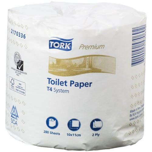 Image for TORK 2170336 T4 PREMIUM EXTRA SOFT TOILET ROLL WRAPPED 2-PLY 280 SHEET WHITE from Challenge Office Supplies