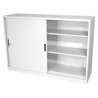 steelco sliding door cabinet 2 shelves 1015 x 1500 x 465mm white satin