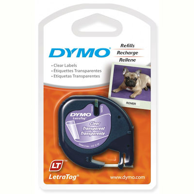 Image for DYMO 16952 LETRATAG LABELLING TAPE PLASTIC 12MM X 4M BLACK ON CLEAR from Office Heaven