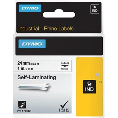 Image for DYMO SD1734821 RHINO INDUSTRIAL TAPE SELF LAMINATING 24MM BLACK ON WHITE from Mitronics Corporation