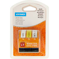 dymo 1989864 letratag labelling tape 12mm variety starter pack 3