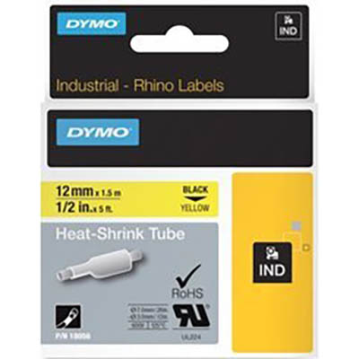 Image for DYMO 18056 RHINO INDUSTRIAL HEAT SHRINK TUBING 12MM BLACK ON YELLOW from Mitronics Corporation