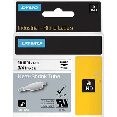 Image for DYMO SD18057 RHINO INDUSTRIAL HEAT SHRINK TUBING 19MM BLACK ON WHITE from Mitronics Corporation