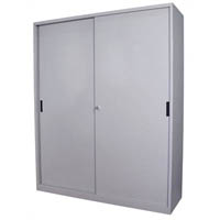 steelco sliding door cabinet 3 shelves 1830 x 914 x 465mm silver grey