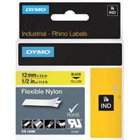 dymo sd18490 rhino industrial tape flexible nylon 12mm black on yellow