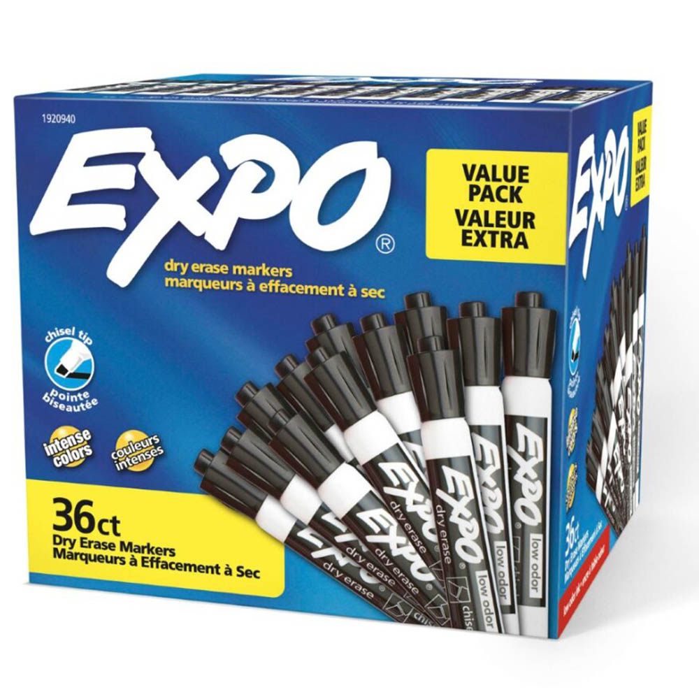Image for EXPO DRY ERASE MARKER CHISEL BLACK PACK 36 from That Office Place PICTON