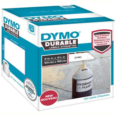 Image for DYMO 1933086 LW DURABLE LABELS 104 X 159MM BLACK ON WHITE ROLL 200 from BusinessWorld Computer & Stationery Warehouse