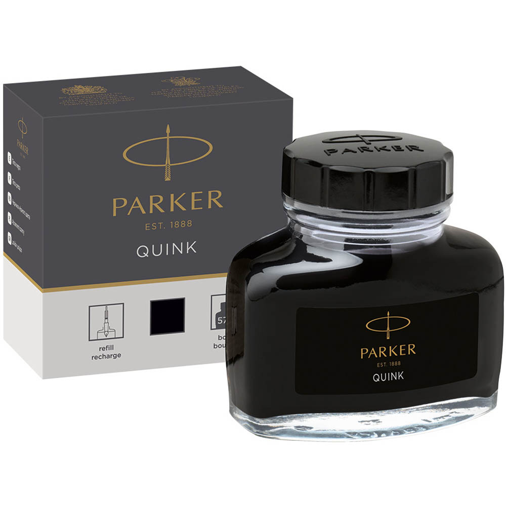 Image for PARKER QUINK FOUNTAIN PEN BOTTLE INK BLACK 57ML from Memo Office and Art