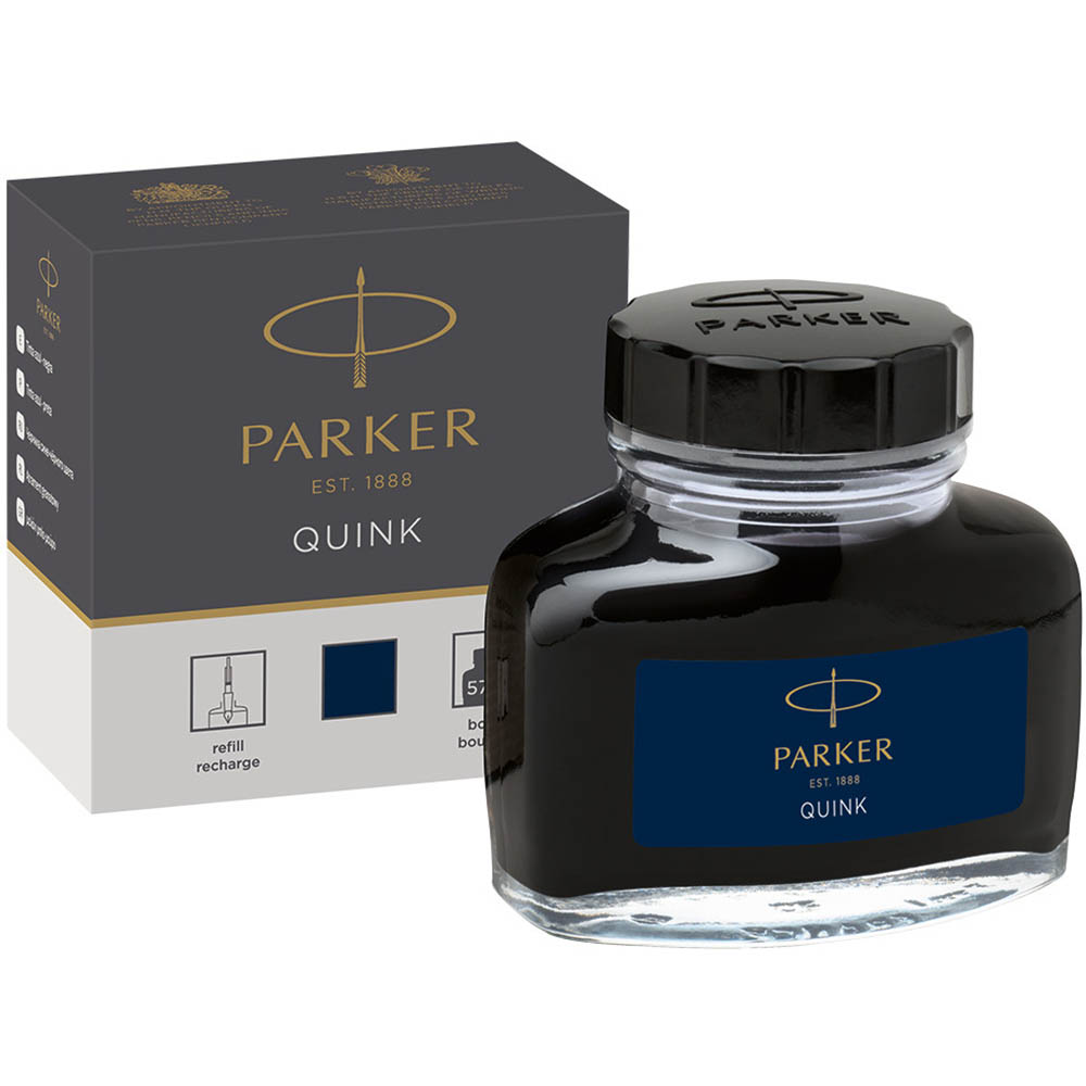 Image for PARKER QUINK FOUNTAIN PEN BOTTLE INK BLUE BLACK 57ML from Office Heaven