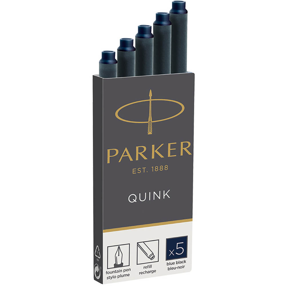Image for PARKER QUINK FOUNTAIN PEN INK CARTRIDGES BLUE BLACK PACK 5 from That Office Place PICTON