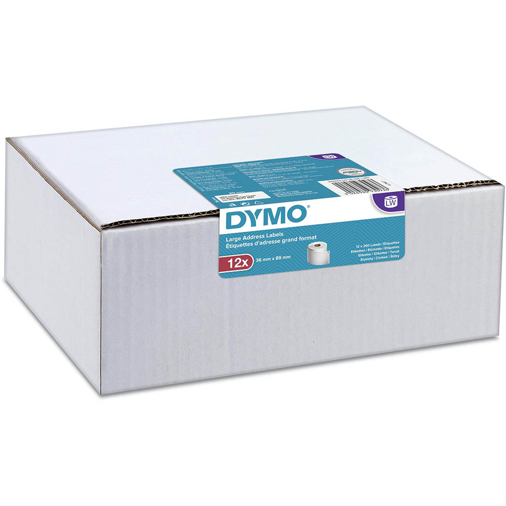 Image for DYMO 99012 LW ADDRESS LABELS 89 X 36MM WHITE ROLL 260 BOX 12 from Office Heaven