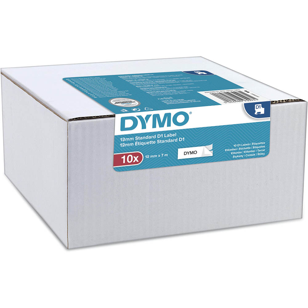 Image for DYMO 45013 D1 LABELLING TAPE 12MM X 7M BLACK ON WHITE BOX 10 from York Stationers