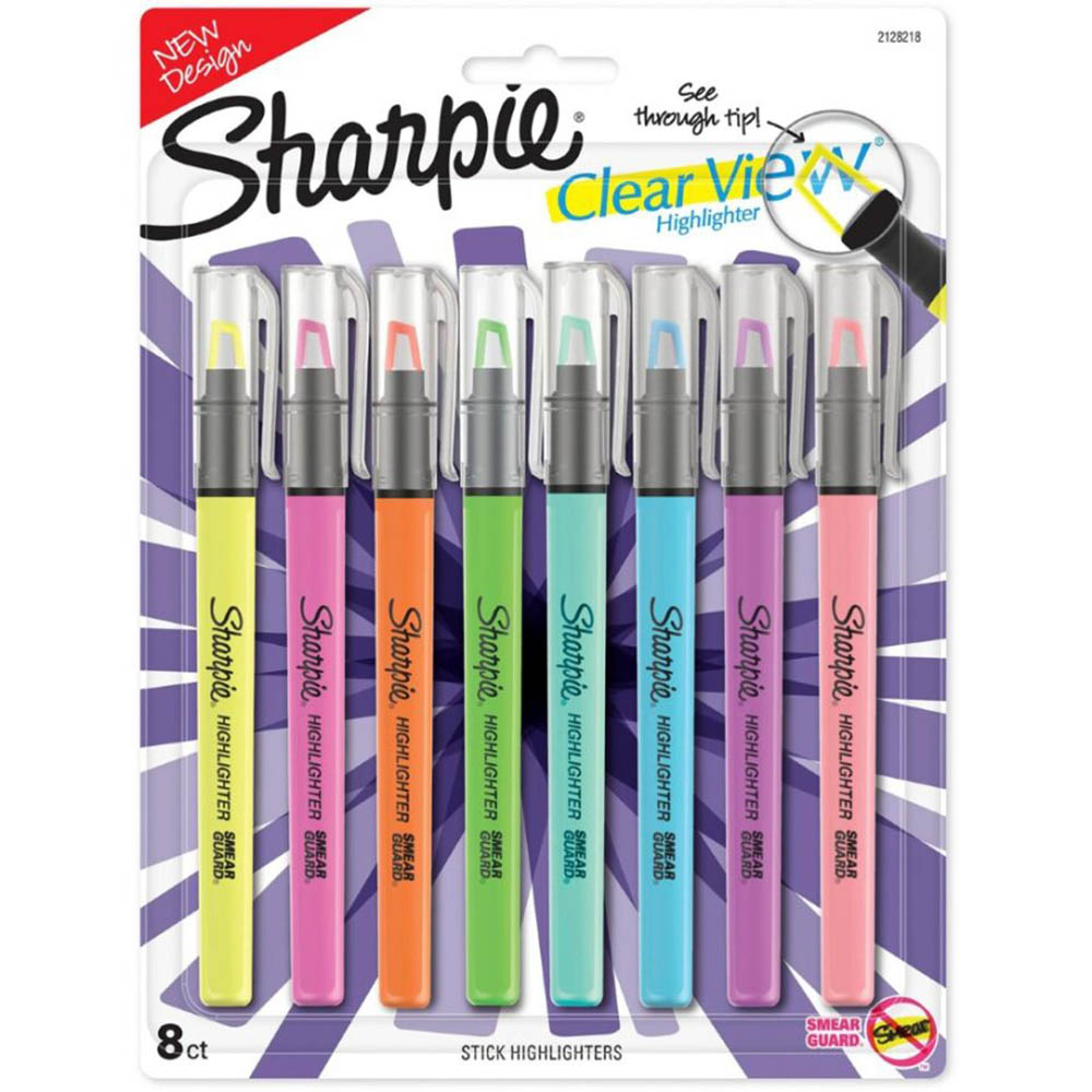 Image for SHARPIE CLEAR VIEW HIGHLIGHTER STICK SEE-THROUGH CHISEL ASSORTED PACK 8 from That Office Place PICTON