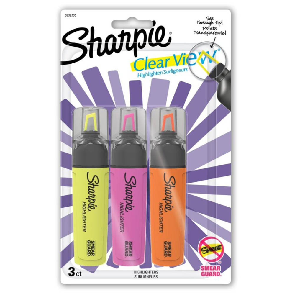 Image for SHARPIE CLEAR VIEW HIGHLIGHTER SEE-THROUGH CHISEL TIP ASSORTED PACK 3 from Challenge Office Supplies