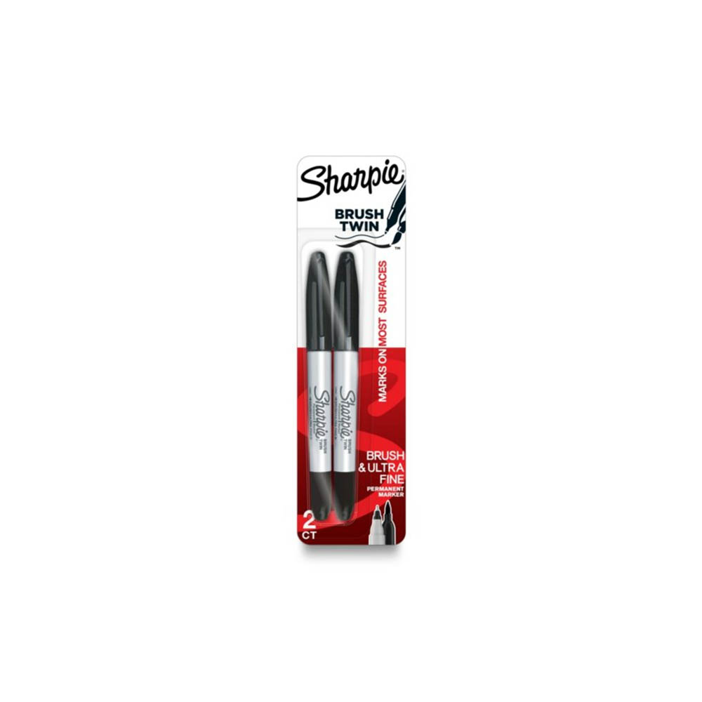 Image for SHARPIE PERMANENT MARKER DUAL-ENDED TIPS TWIN BRUSH BLACK PACK 2 from Memo Office and Art
