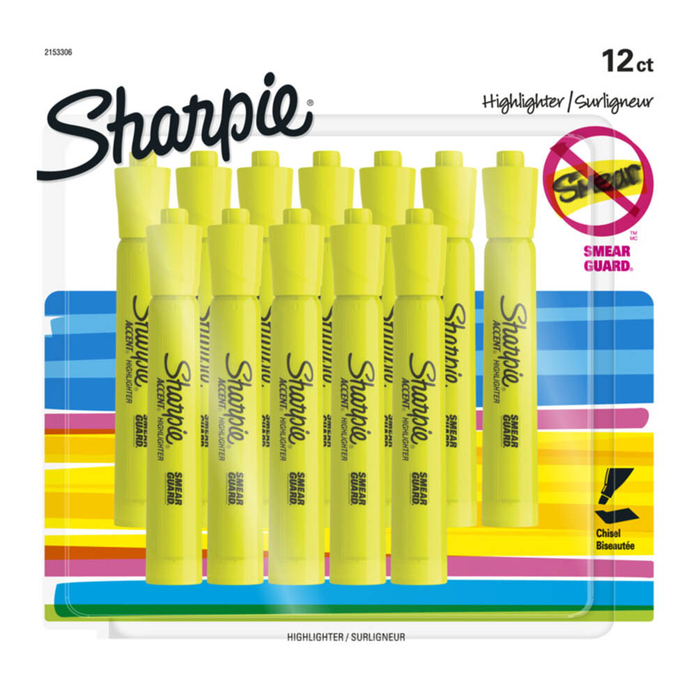 Image for SHARPIE SMEARGUARD TANK HIGHLIGHTER CHISEL FLUORESCENT YELLOW PACK 12 from BusinessWorld Computer & Stationery Warehouse