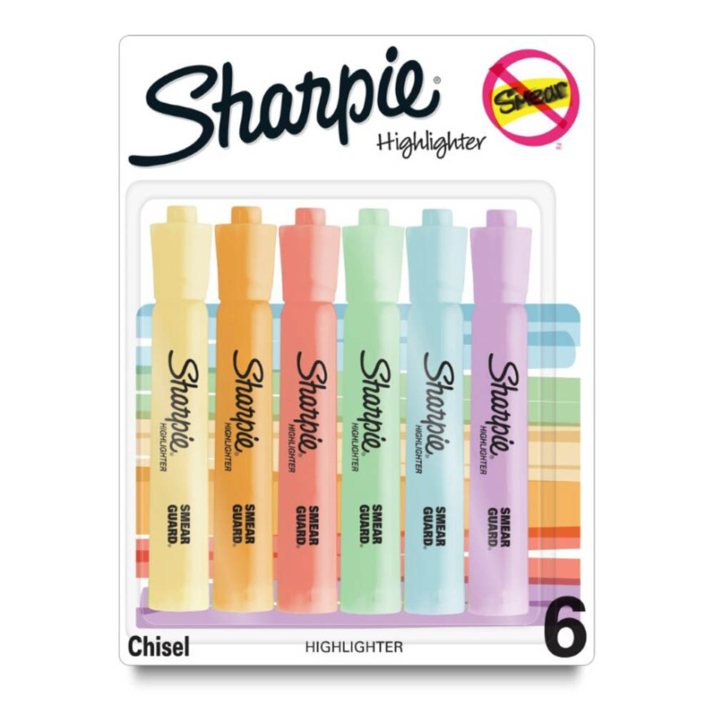 Image for SHARPIE SMEARGUARD TANK HIGHLIGHTER CHISEL ASSORTED PACK 6 from BusinessWorld Computer & Stationery Warehouse