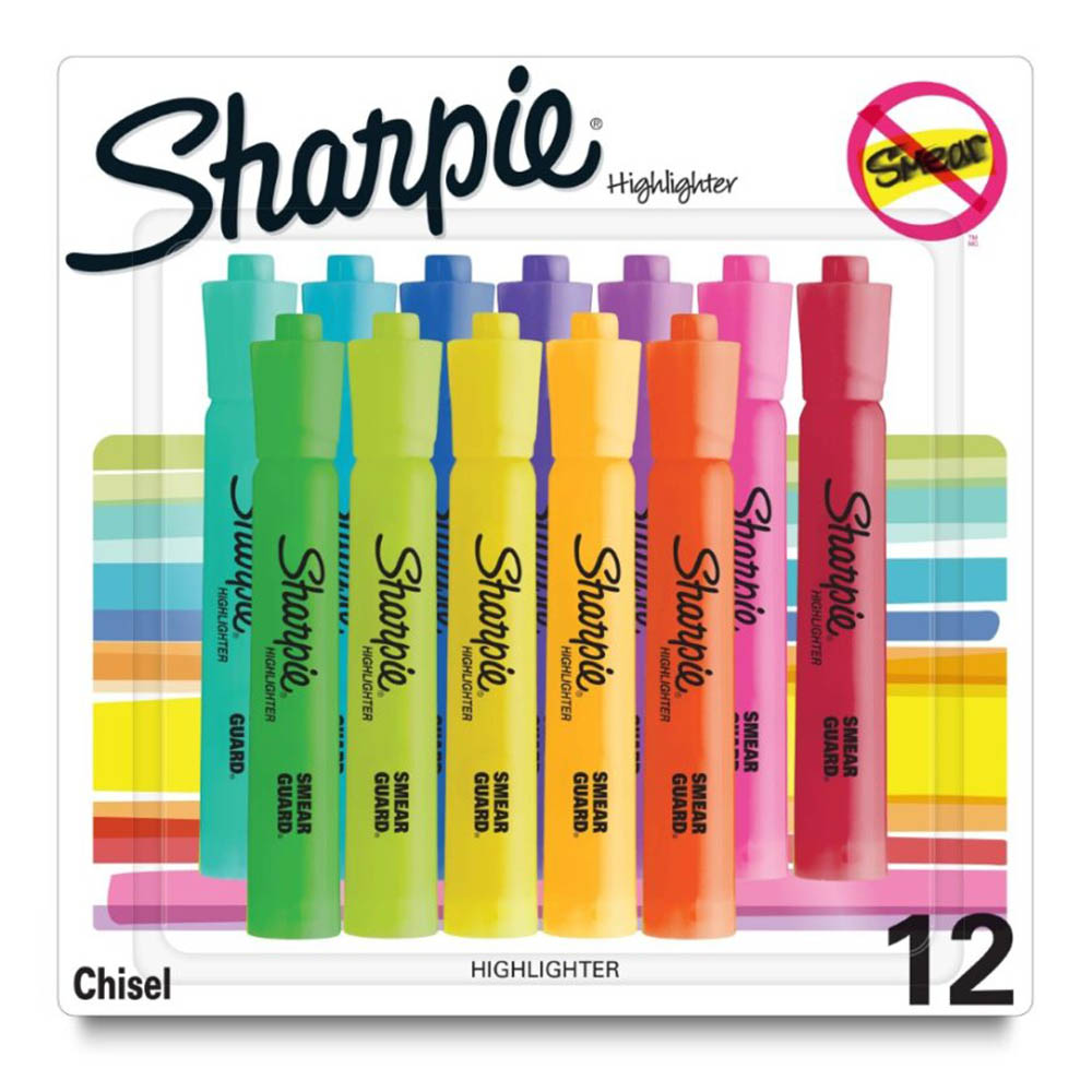 Image for SHARPIE SMEARGUARD TANK HIGHLIGHTER CHISEL ASSORTED PACK 12 from That Office Place PICTON