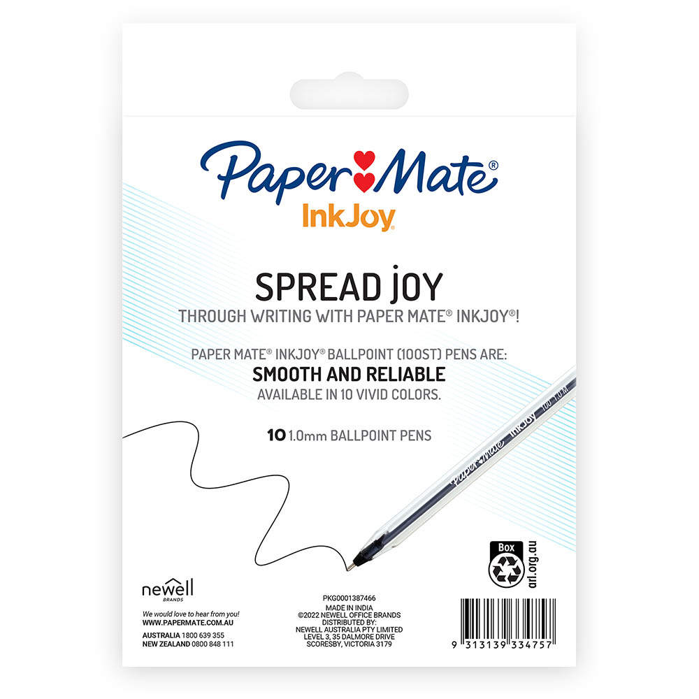 Image for PAPER MATE INKJOY 100 BALLPOINT PENS MEDIUM BLACK PACK 10 from Memo Office and Art