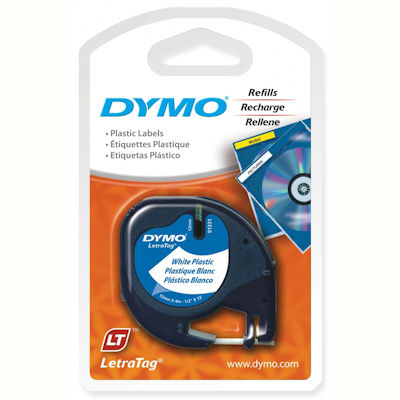 Image for DYMO 91331 LETRATAG PLASTIC LABELLING TAPE 12MM X 4M BLACK ON PEARL WHITE from BusinessWorld Computer & Stationery Warehouse