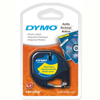 Image for DYMO 91332 LETRATAG PLASTIC LABELLING TAPE 12MM BLACK ON YELLOW from Positive Stationery
