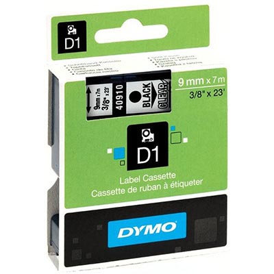 Image for DYMO 40910 D1 LABELLING TAPE 9MM X 7M BLACK ON CLEAR from York Stationers