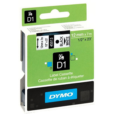 Image for DYMO 45013 D1 LABELLING TAPE 12MM X 7M BLACK ON WHITE from York Stationers