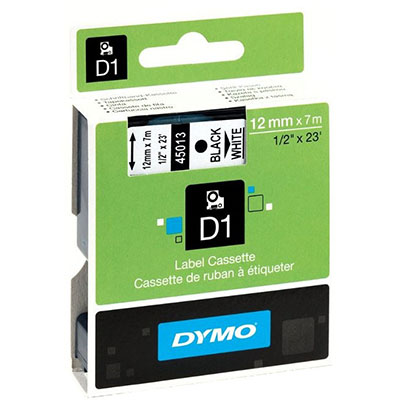 Image for DYMO 45013 D1 LABELLING TAPE 12MM X 7M BLACK ON WHITE from Mitronics Corporation