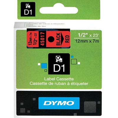 Image for DYMO 45017 D1 LABELLING TAPE 12MM X 7M BLACK ON RED from Clipboard Stationers & Art Supplies