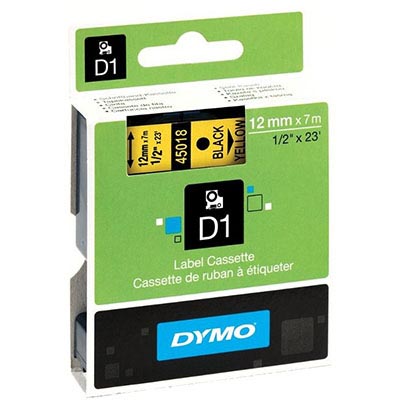 Image for DYMO 45018 D1 LABELLING TAPE 12MM X 7M BLACK ON YELLOW from Prime Office Supplies