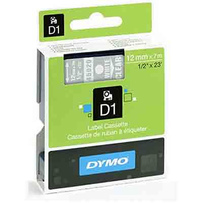 Image for DYMO 45020 D1 LABELLING TAPE 12MM X 7M WHITE ON CLEAR from Office Heaven