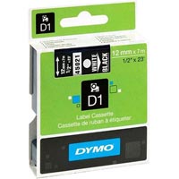 dymo 45021 d1 labelling tape 12mm x 7m white on black