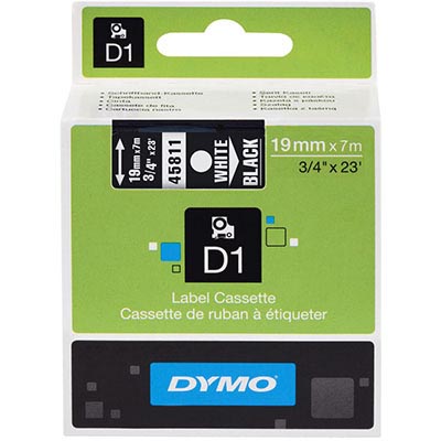 Image for DYMO 45811 D1 LABELLING TAPE 19MM X 7M WHITE ON BLACK from Mitronics Corporation