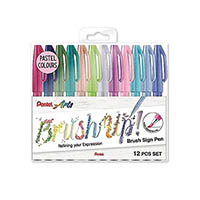 pentel arts brush sign pen pastel assorted colour pack 12