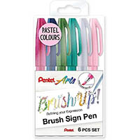 pentel arts brush sign pen pastel assorted colour pack 6