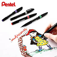 pentel arts brush sign pen artist 6 assorted colour wallet
